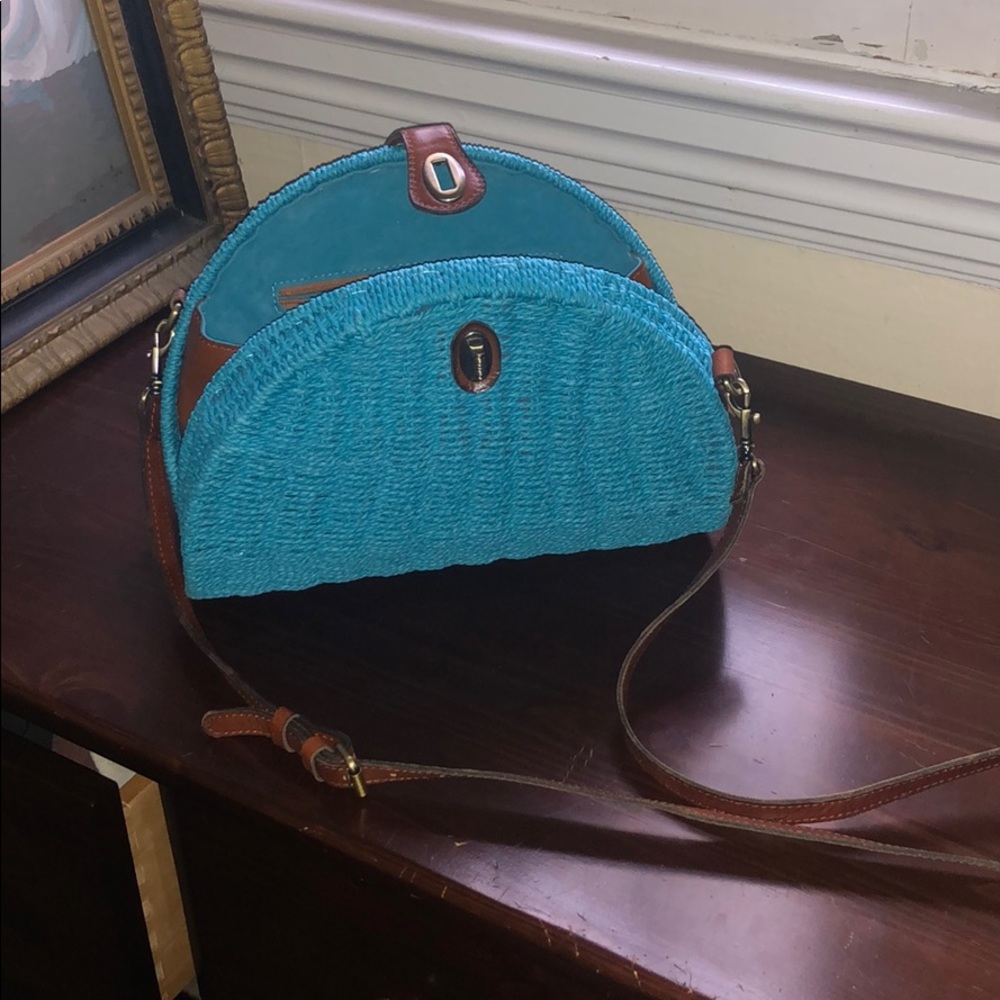 EUC Patricia Nash Straw Bonella Dome Crossbody Bag